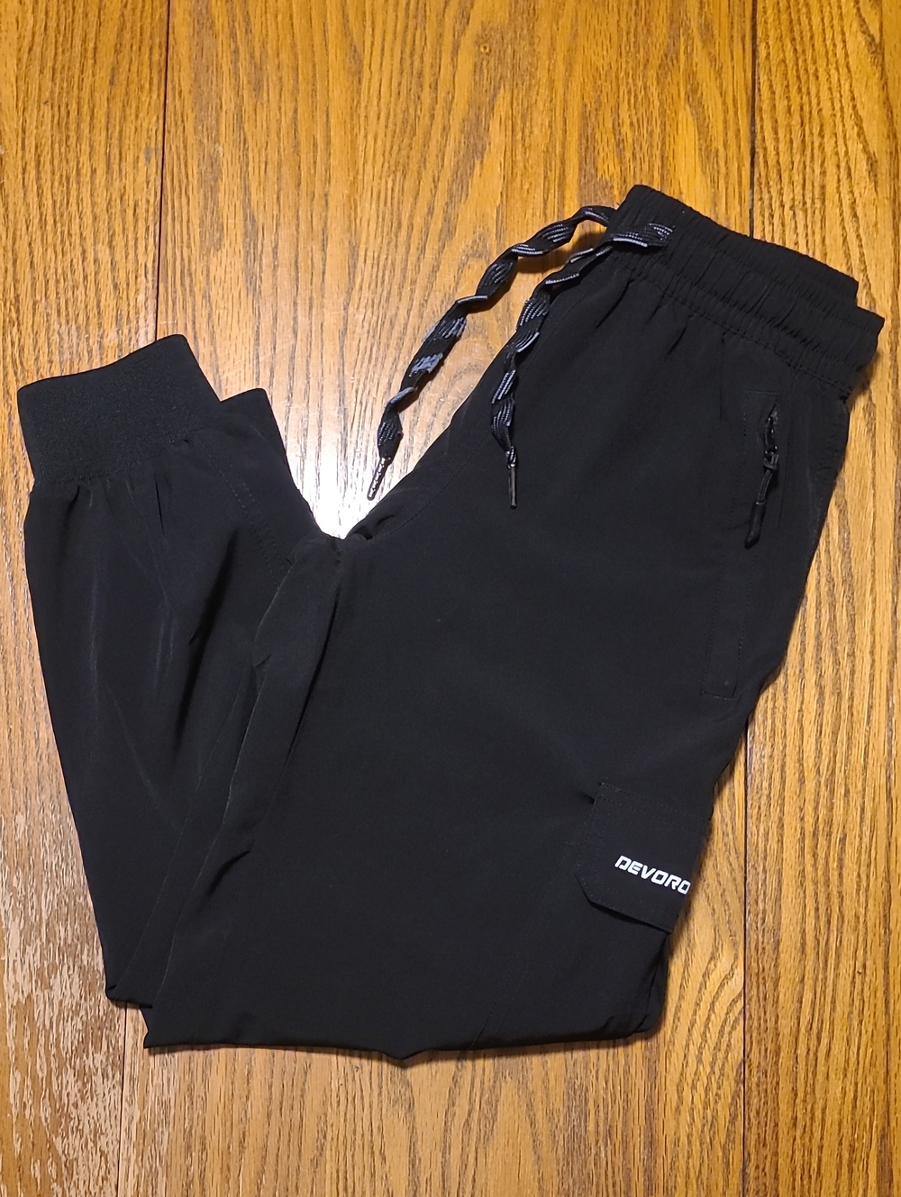 Devoropa Black Drawstring Jogger Cargo Pants with Zip Pockets - Mwdium